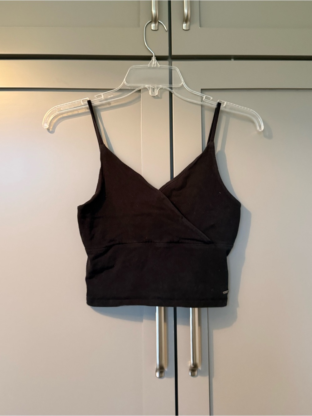 Hollister Black Essential Cropped Wrap Tank Top - Cotton, Size Medium